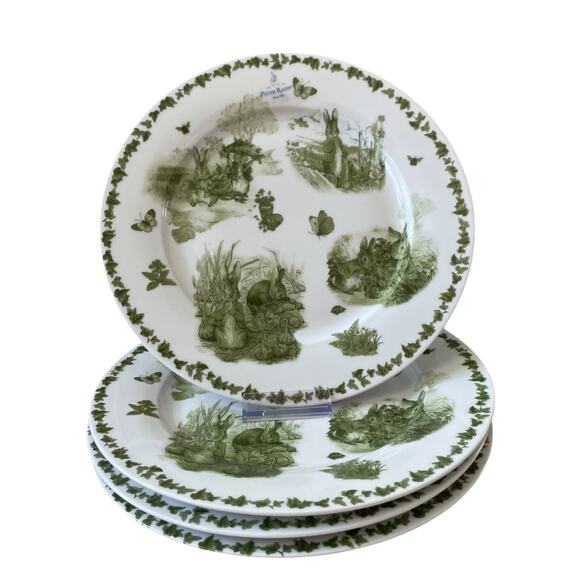 Beatrix Potter Peter Rabbit Green Toile EASTER Salad Plates 8in Set of 4 NEW - Picture 14 of 15
